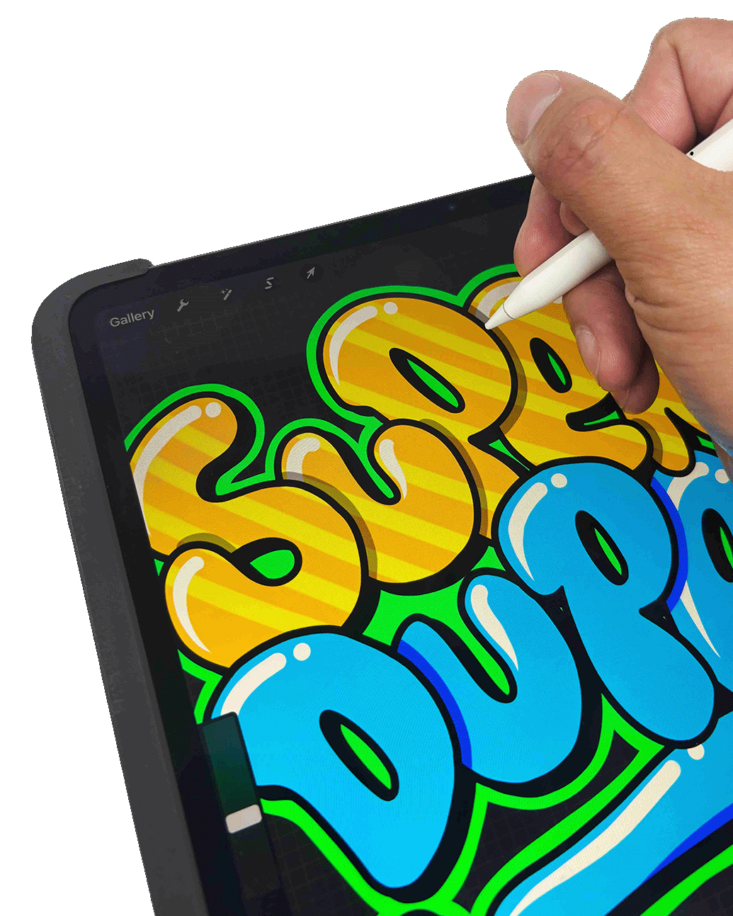 Design services - digital illustration of graffiti style custom artwork on tablet.