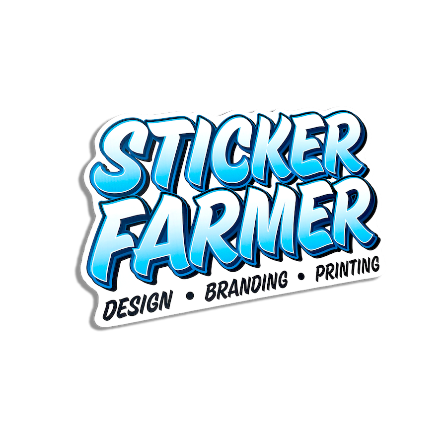 Sticker Farmer Hustle Head coroplast sign with blue logo and bold lettering