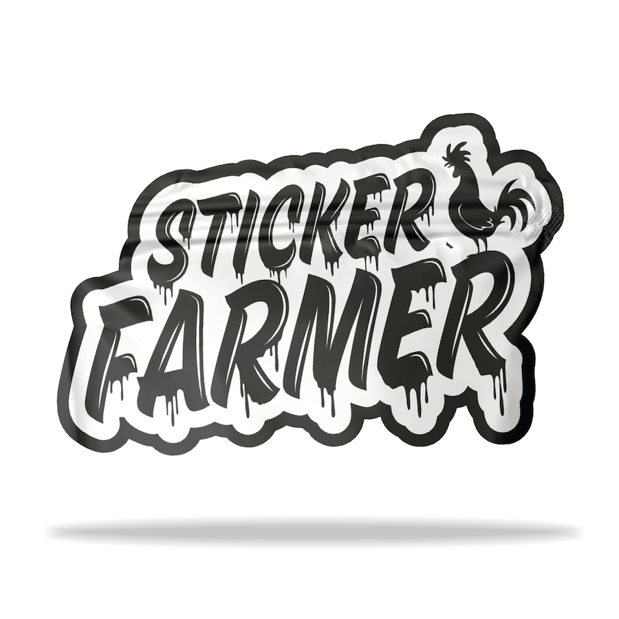 Sticker Farmer custom shape direct print bag with black dripping logo design