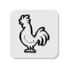 Gloss spot UV sticker of a custom rooster design with embossed texture on a white background.
