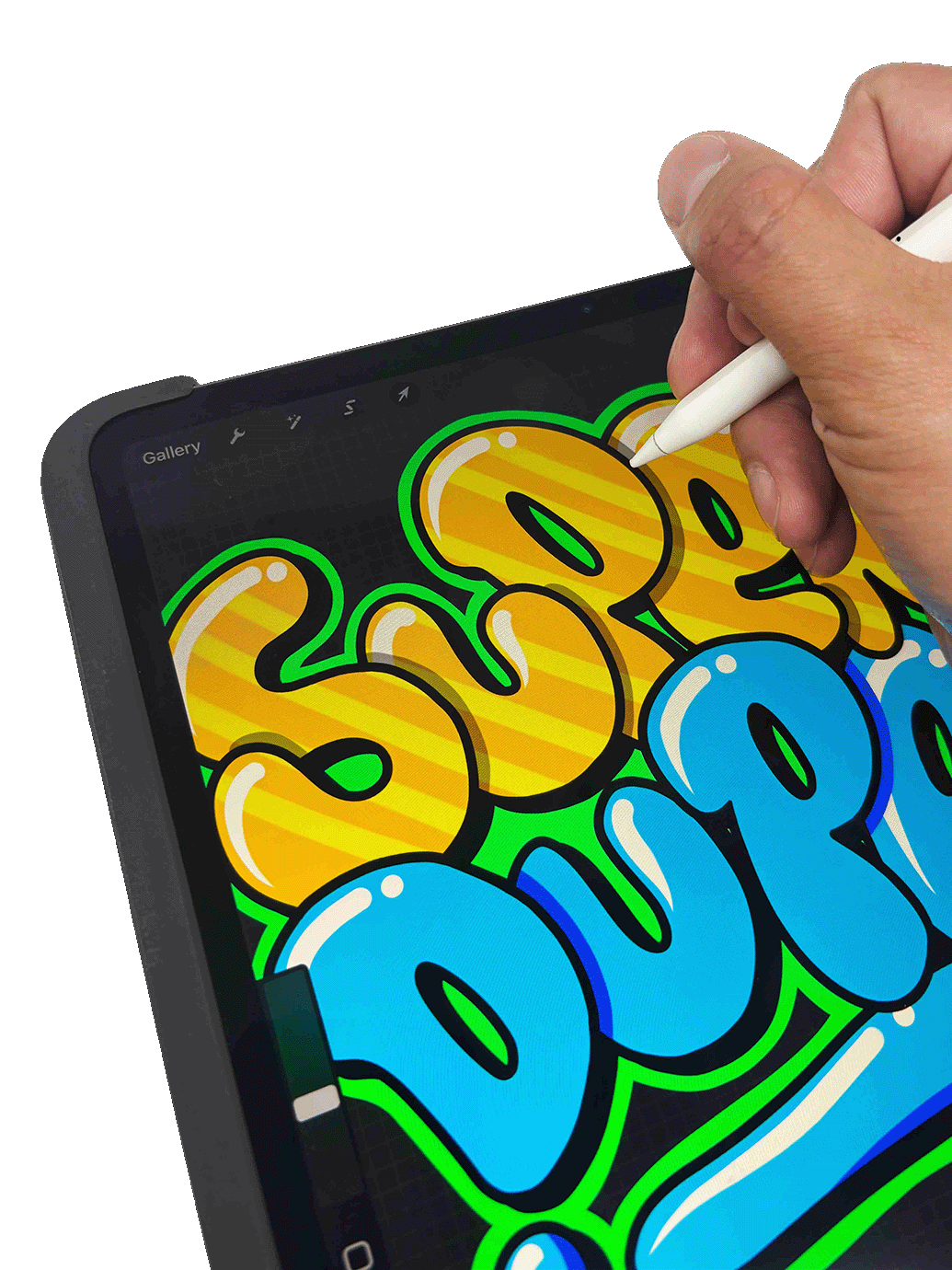 Design services - digital illustration of graffiti style custom artwork on tablet.