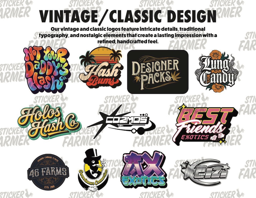 Sticker Farmer vintage and classic logo design portfolio with retro typography styles