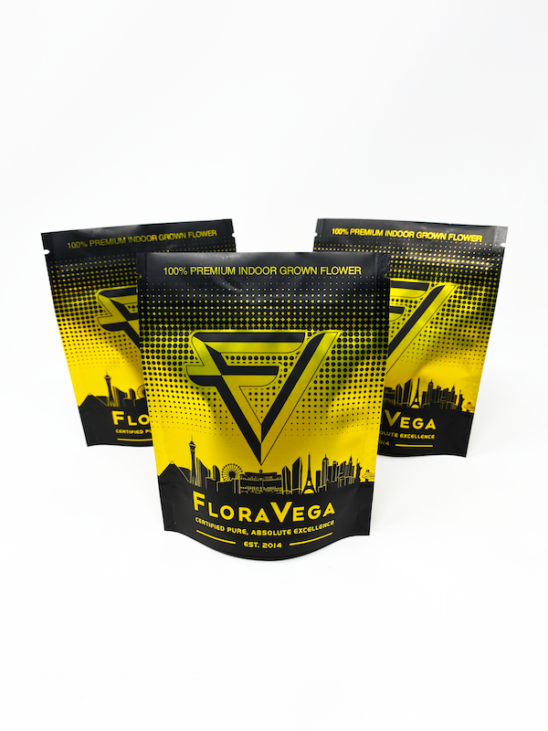 Custom metallic Mylar bags with direct print design for Floravega
