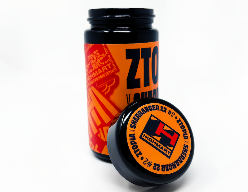 Seven gram Miron jar with custom top and side label for Highmart