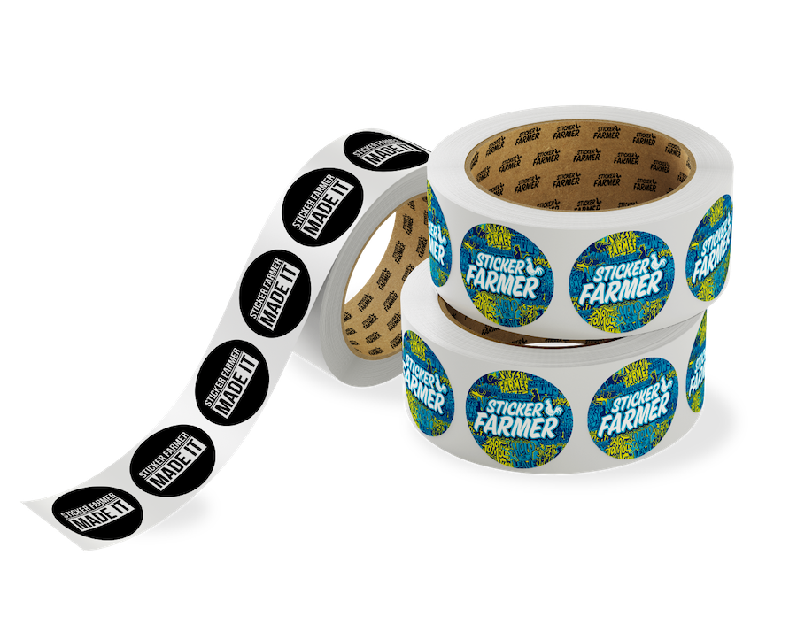 Custom printed label rolls by Sticker Farmer for packaging and branding