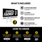 Sticker Farmer yard sign package details with customizable process.